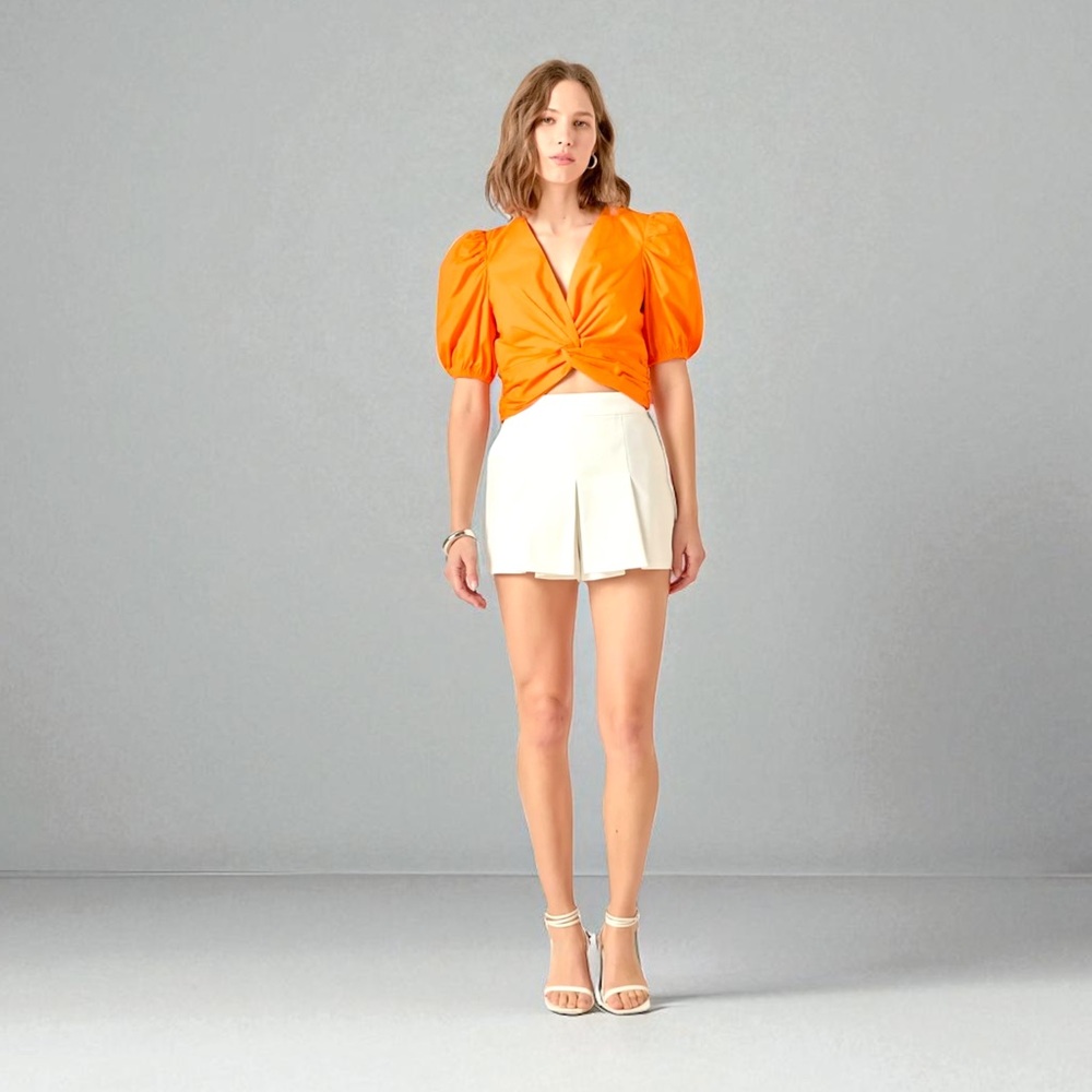 English Factory twist front puff sleeve top